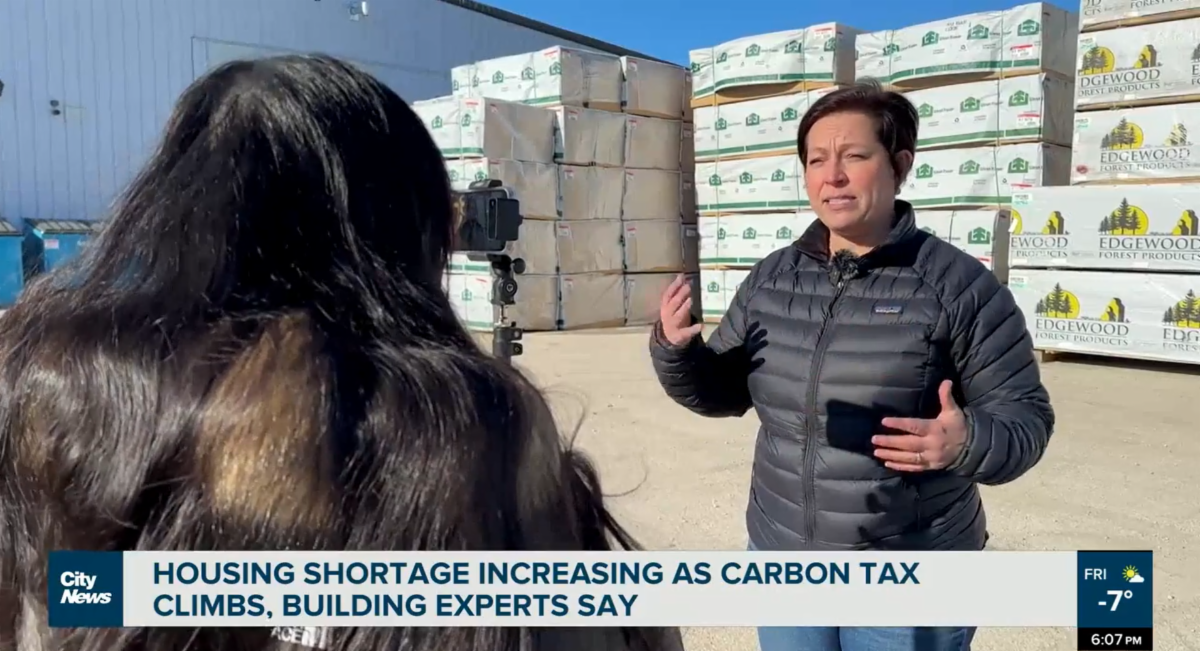 Liz Kovach on City News discussing the Carbon Tax with headline HOUSING SHORTAGE INCRASING AS CARBON TAX CLIMBS, BUILDING EXPERTS SAY
